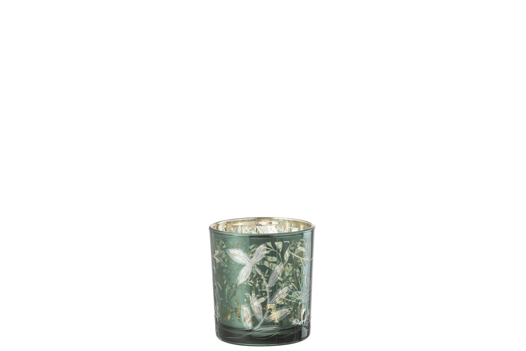 J-Line windlicht Blaadjes - glas - groen/goud - small