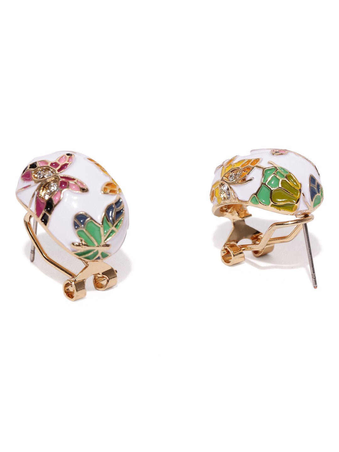 Wit vergulde getextureerde studs – oorknopjes – kunststenen en hendel aan de achterkant – 2 cm