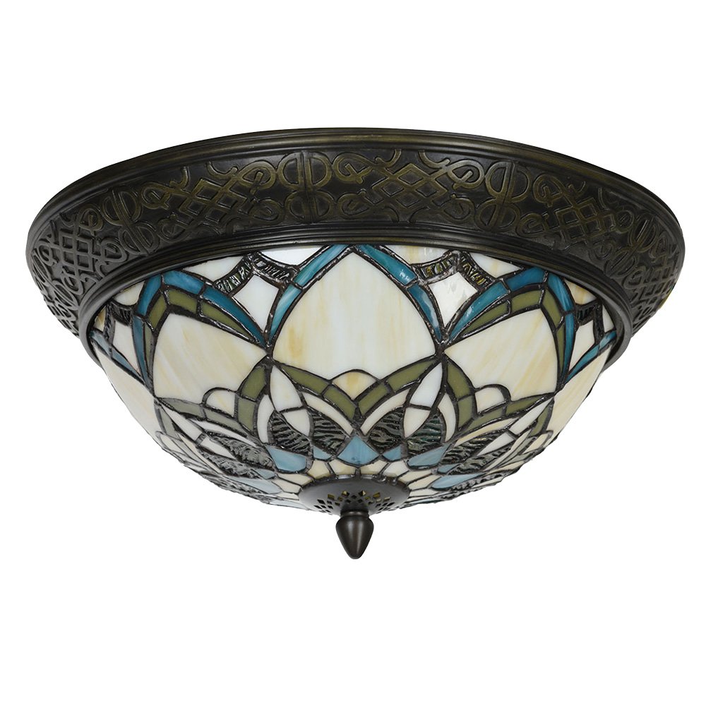 Plafondlamp Tiffany Ø 37x19 cm beige blauw glas tiffany lampen
