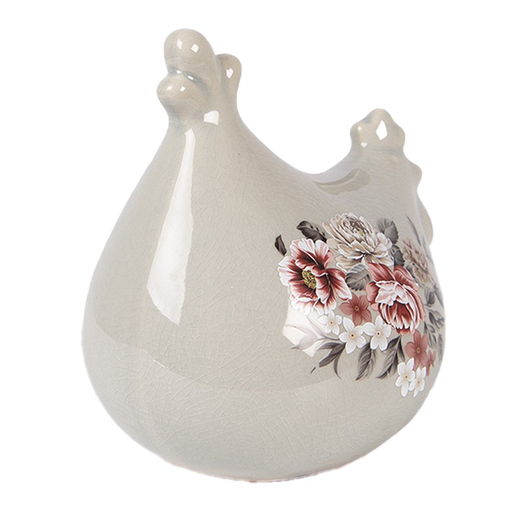 Decoratie Beeld Kip 12x11x13 cm Grijs Keramiek