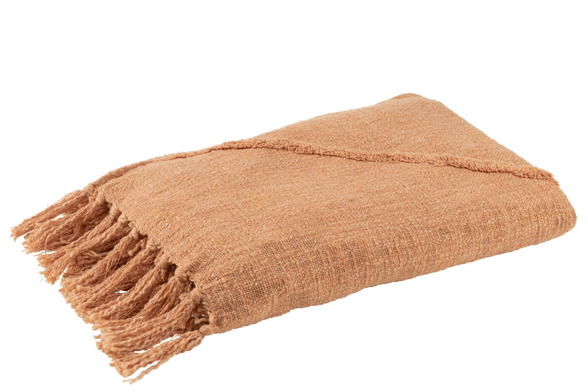 J-Line plaid Kwastjes - katoen - zalm - 190 x 56 cm