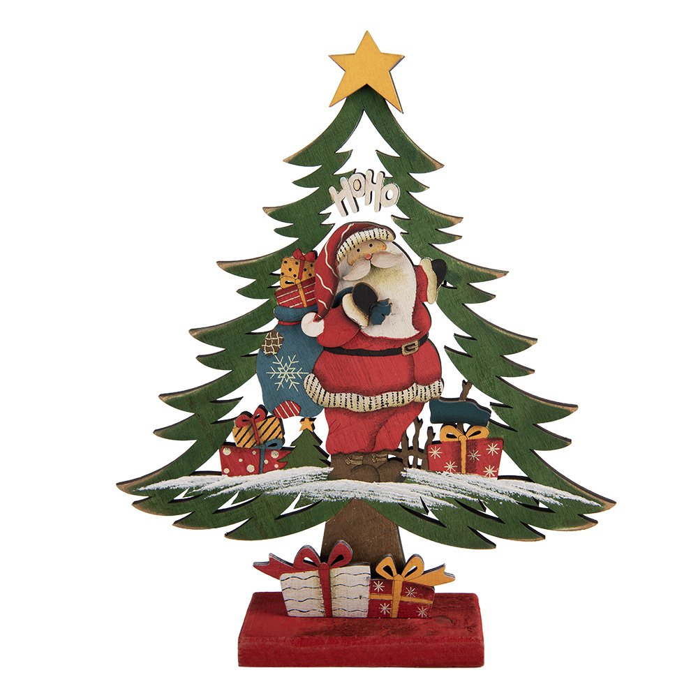 Kerstdecoratie Beeld Kerstboom 25x6x30 cm Groen Hout