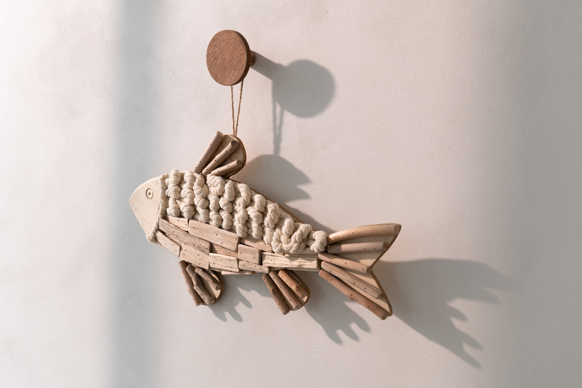 J-Line Hanger Vis - hout - naturel - groot