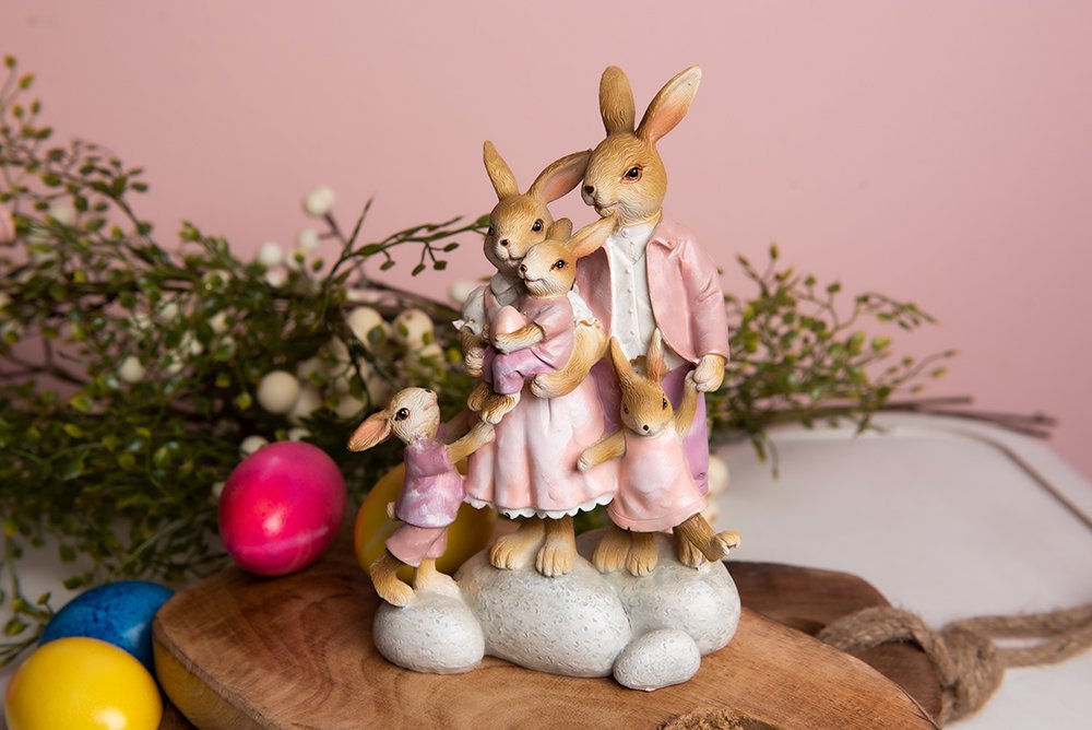 Beeld Konijn 11x6x18 cm Roze beige polyresin