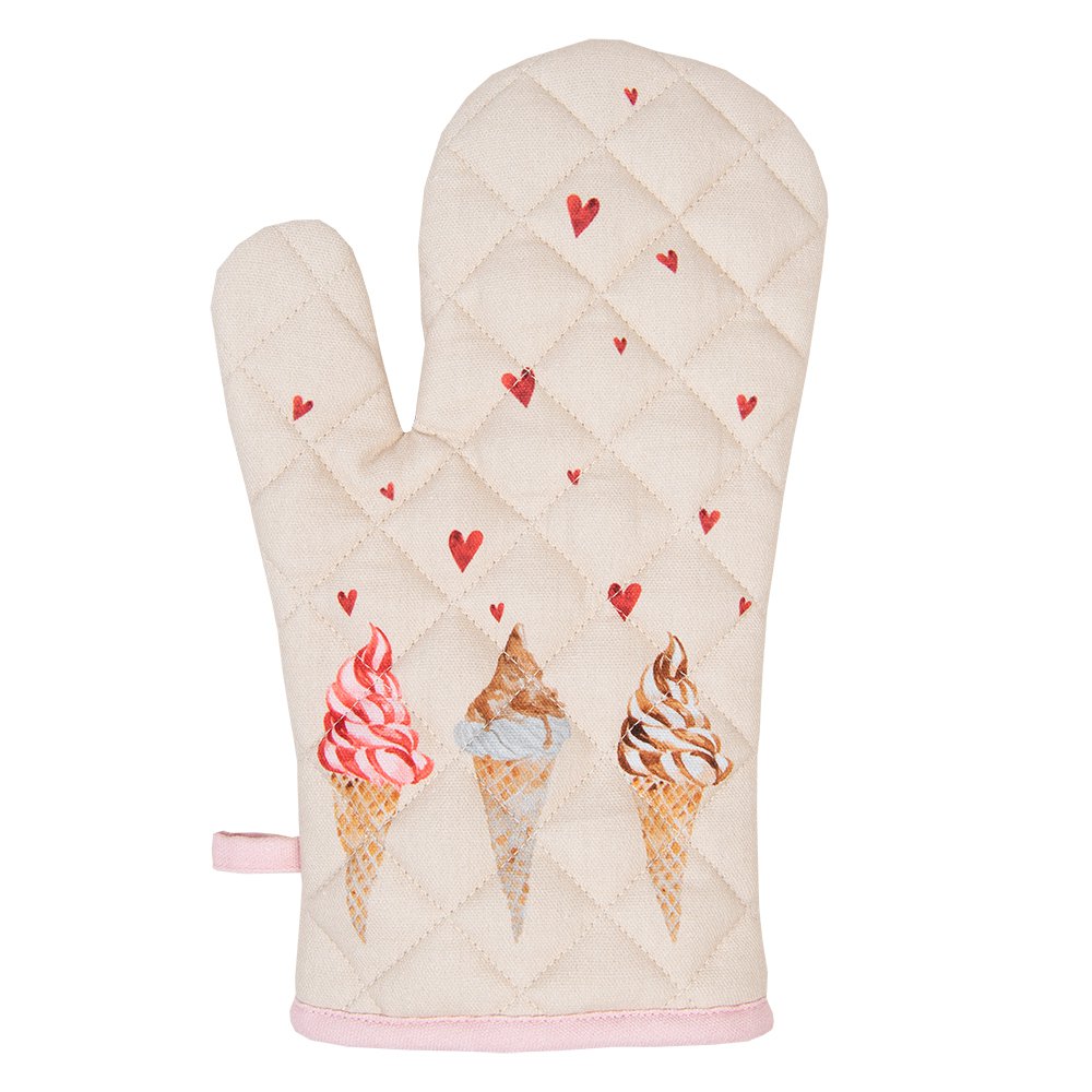 Ovenwant 18x30 cm Beige Roze Katoen IJsjes Ovenhandschoen