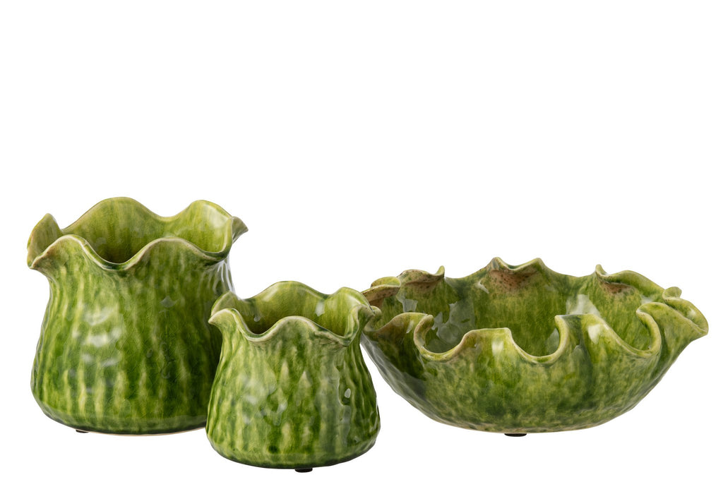 J-Line bloempot Ronny Onregelmatig - keramiek - groen - L