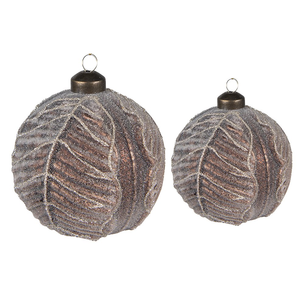 Kerstbal Set van 2 Ø 10 / Ø 8 cm Bruin Glas Kerstboomversiering