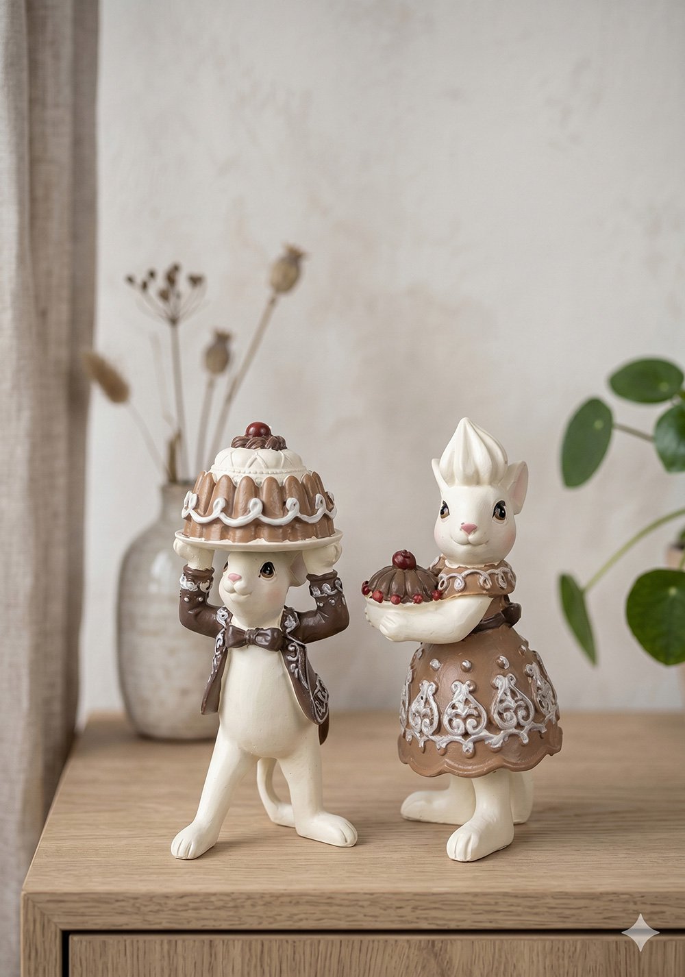 Kerstdecoratie Beeld Muis 5x5x11 / 5x5x10 cm Bruin Kunststof