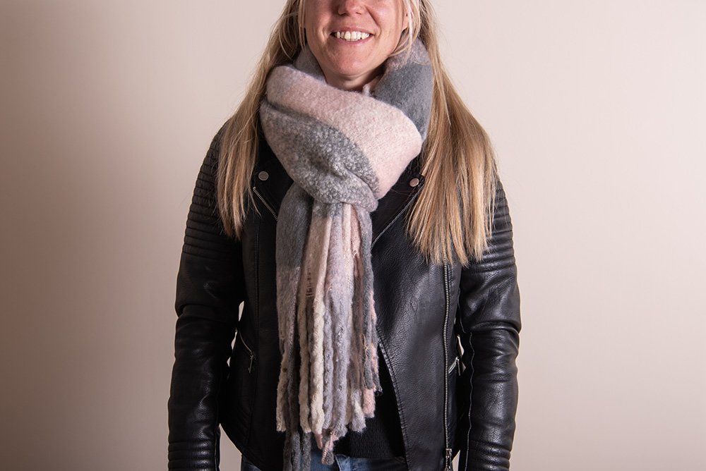 Wintersjaal Dames 50x180 cm Roze Grijs Synthetisch Ruit Wintershawl