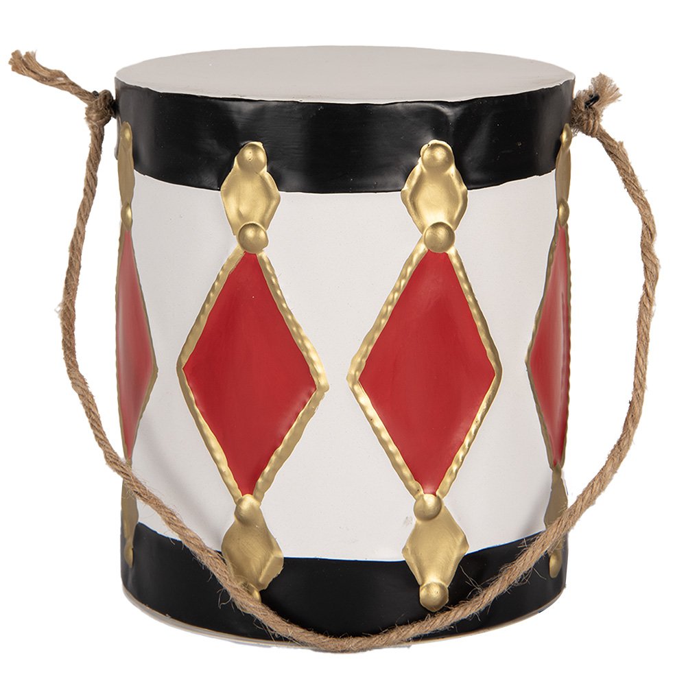 Kerstdecoratie beeld trommel Ø 15x38 / Ø 13x29 cm wit rood metaal