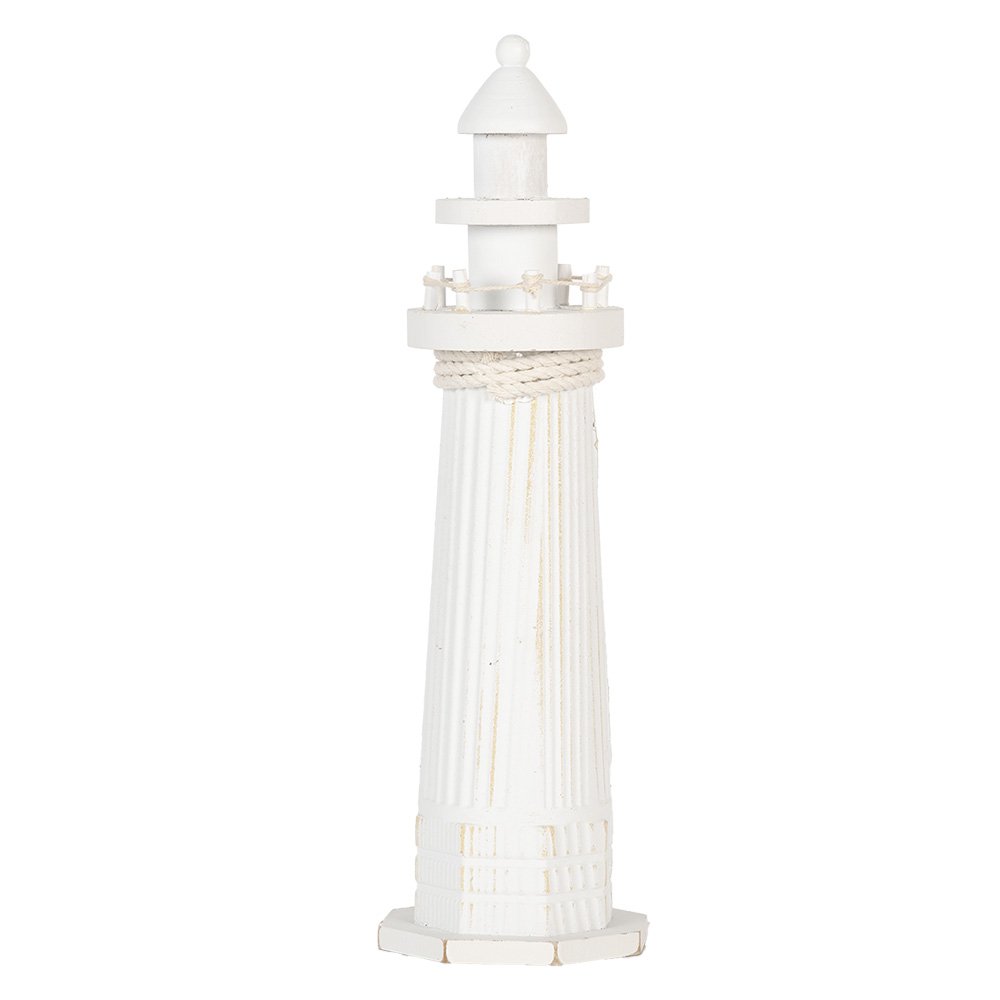 Decoratie Beeld Vuurtoren Ø 10x32 cm Wit MDF