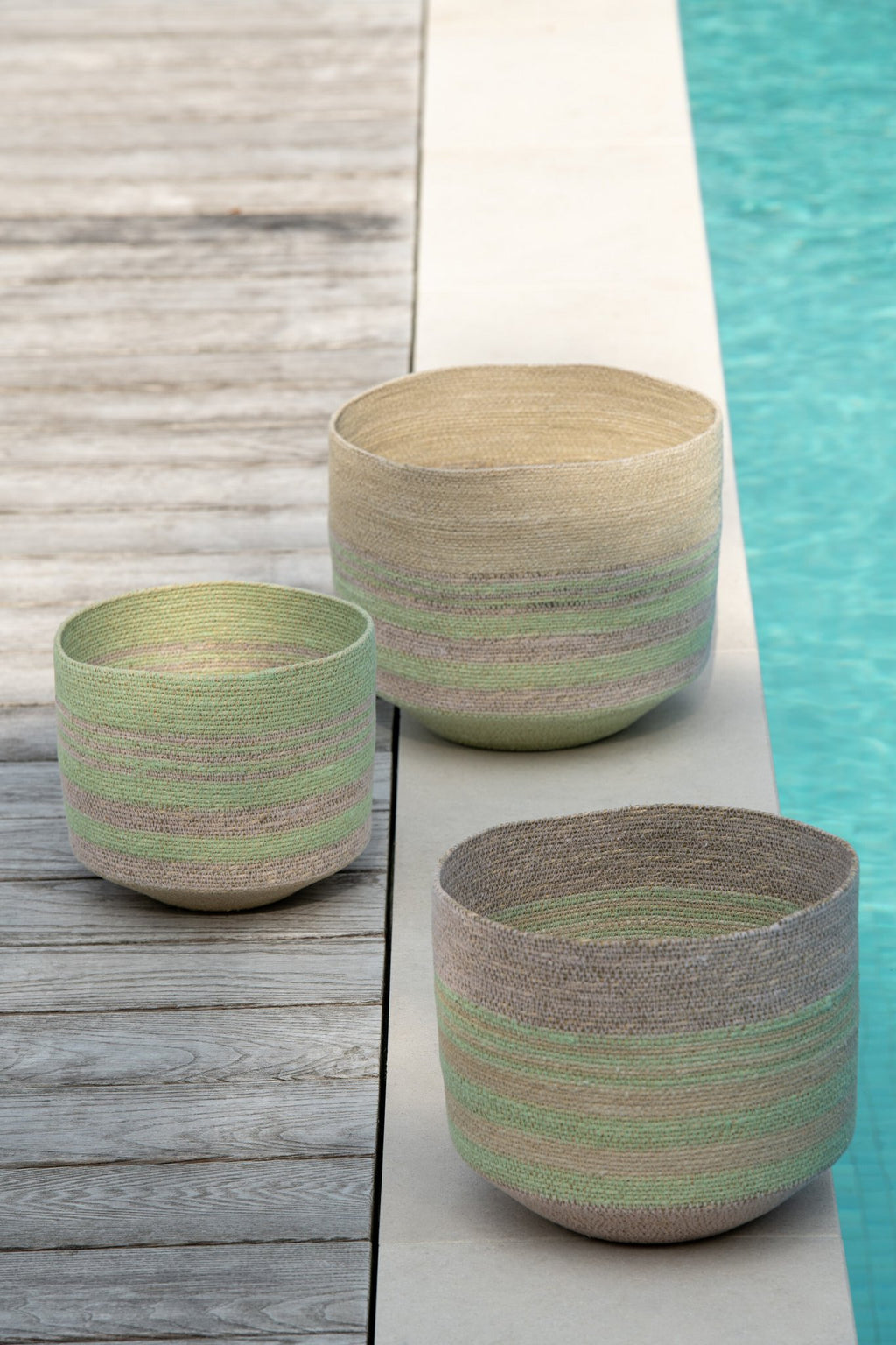 J-Line Set Van 3 Mand Strepen Zeegras Naturel/Groen