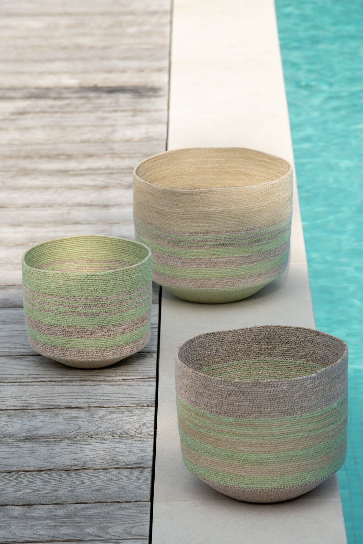 J-Line Set Van 3 Mand Strepen Zeegras Naturel/Groen