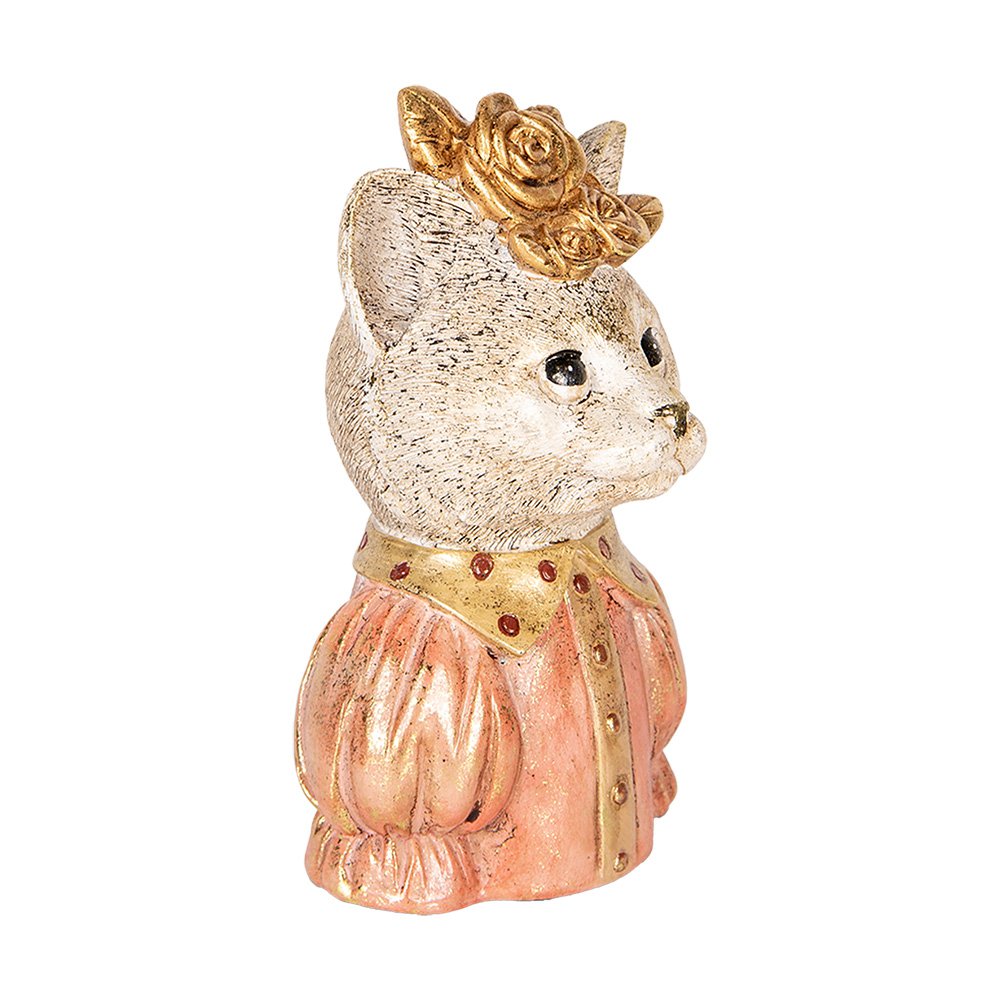 Decoratie Beeld Kat 12x9x18 cm Wit Roze Kunststof