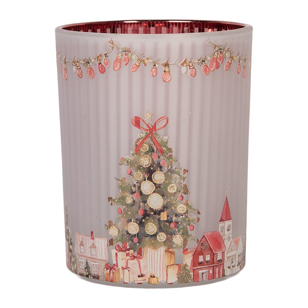 Waxinelichthouder Ø 10x13 cm Grijs Glas Kerst