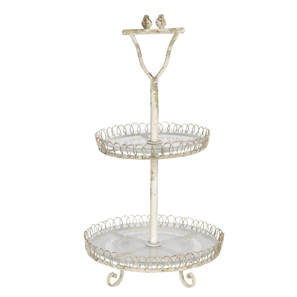 Etagère 2 laags Ø 36x65 cm Wit IJzer Serveerschaal