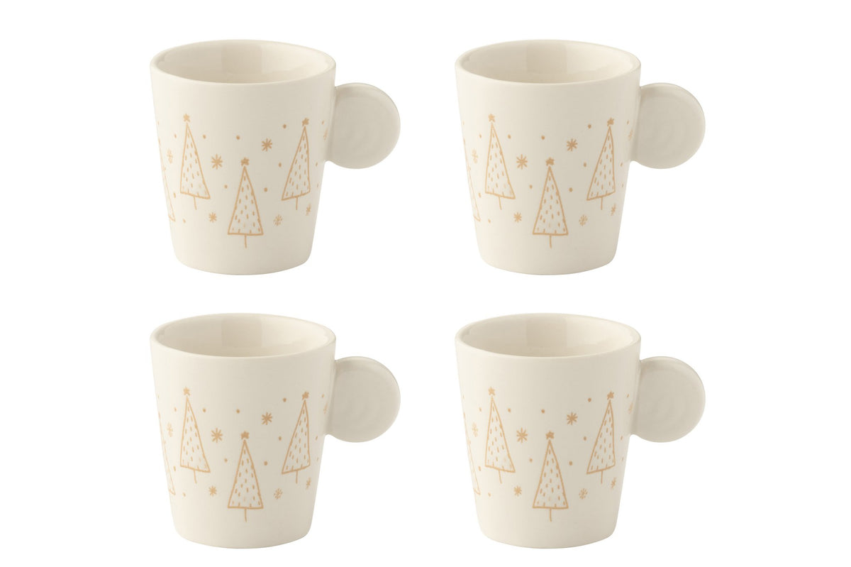 J-Line kopje Kerstmis - keramiek - wit - set van 4
