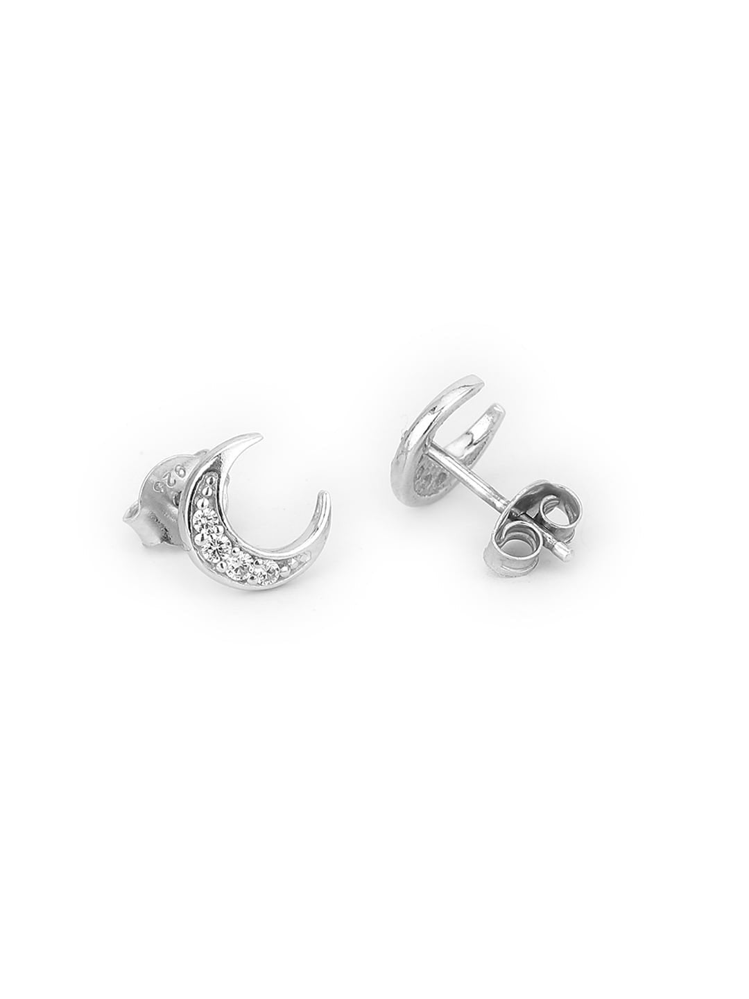 Zilverkleurige halve oorringen – 925 sterling zilver – gerhodineerd, CZ – 0,9 cm