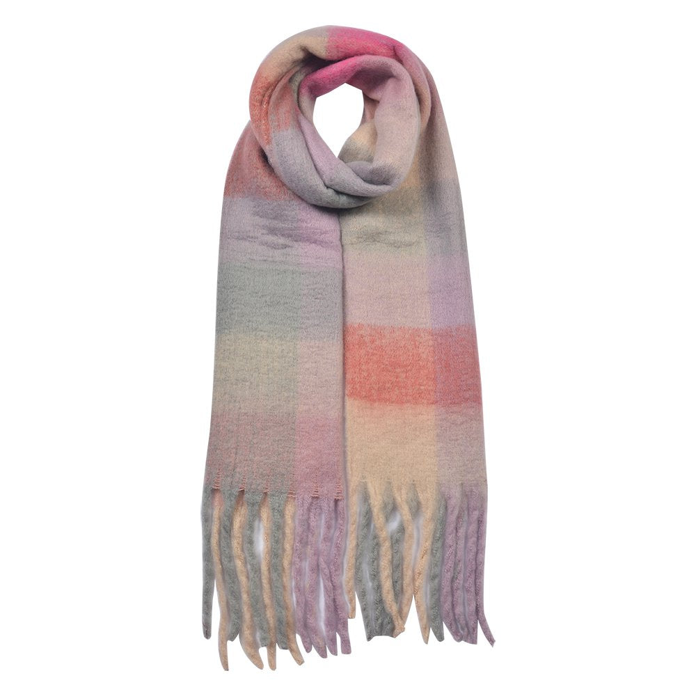 Wintersjaal Dames 35x210 cm Roze Synthetisch Ruit Wintershawl