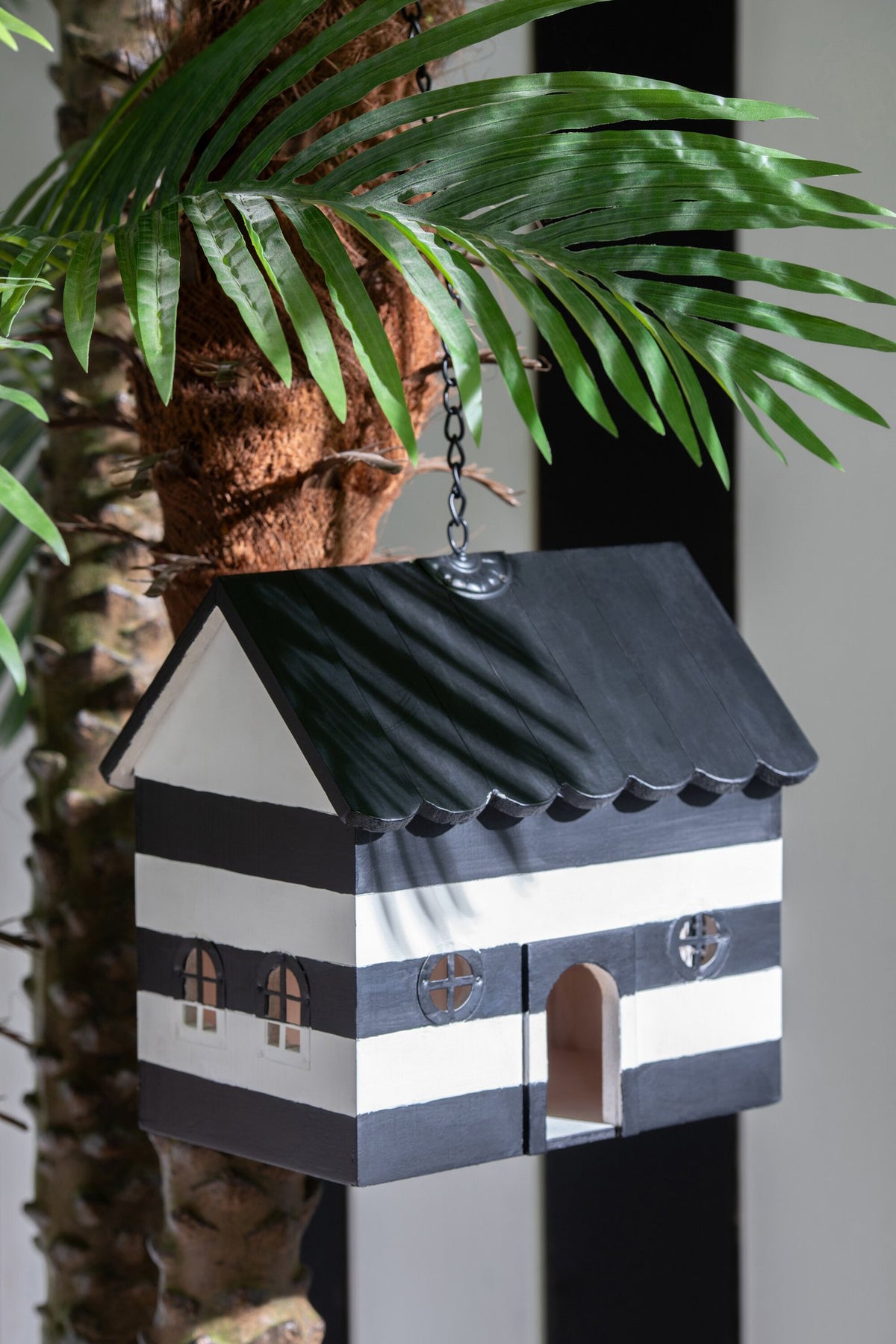 J-Line vogelhuisje Gestreept - hout- zwart/wit - L