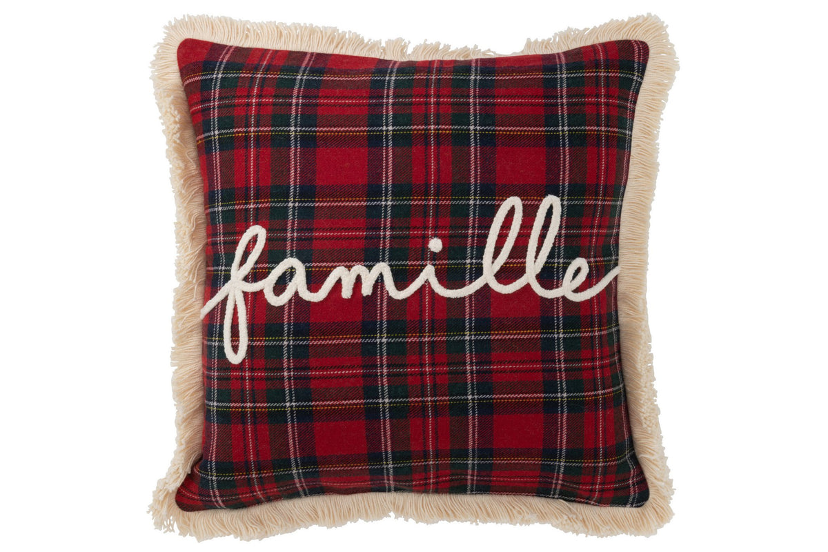 J-Line kussen Ruit Famille - polyester - rood/groen