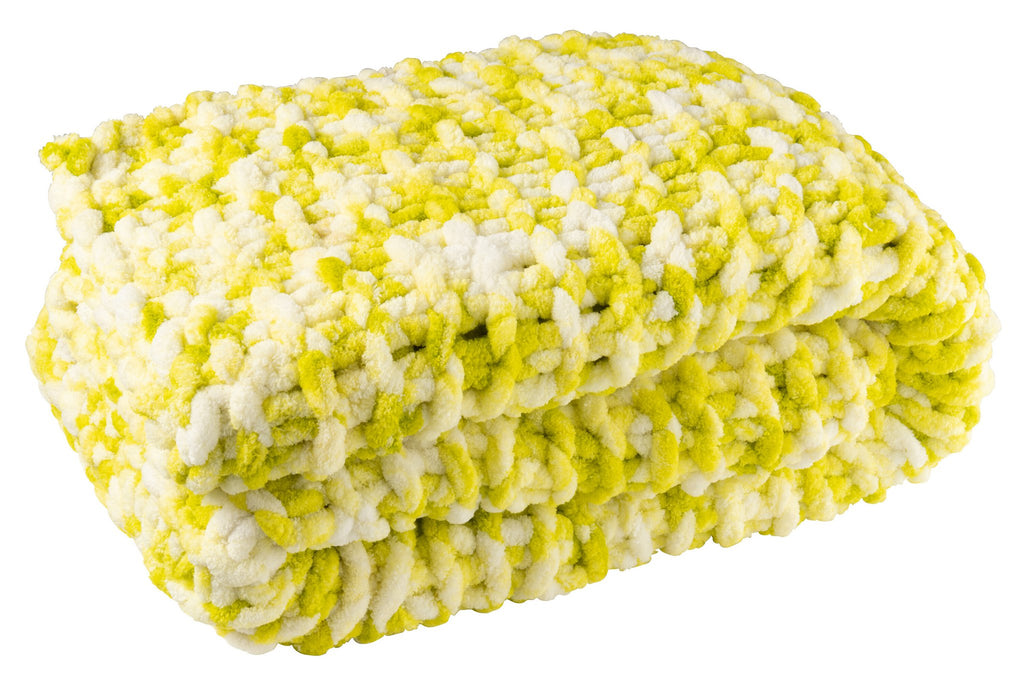 J-Line deken Gebreid - polyresin - wit/groen