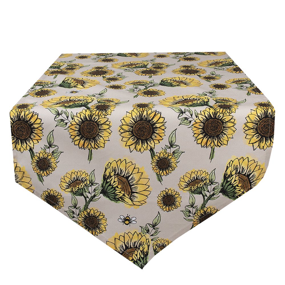 Tafelloper 50x160 cm Beige Geel Katoen Zonnebloemen Tafelkleed