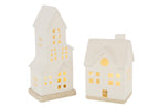 J-Line decoratie Huis 4 Ramen - keramiek - wit - LED