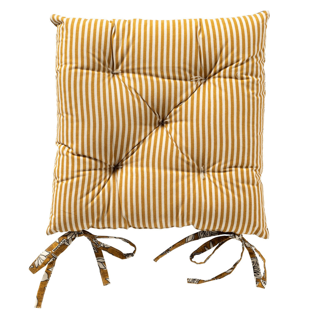 Dutch Decor Judith - Stoelkussen 40x40 cm - Bloemmotief - Met striklinten - Chai Thee - Geel