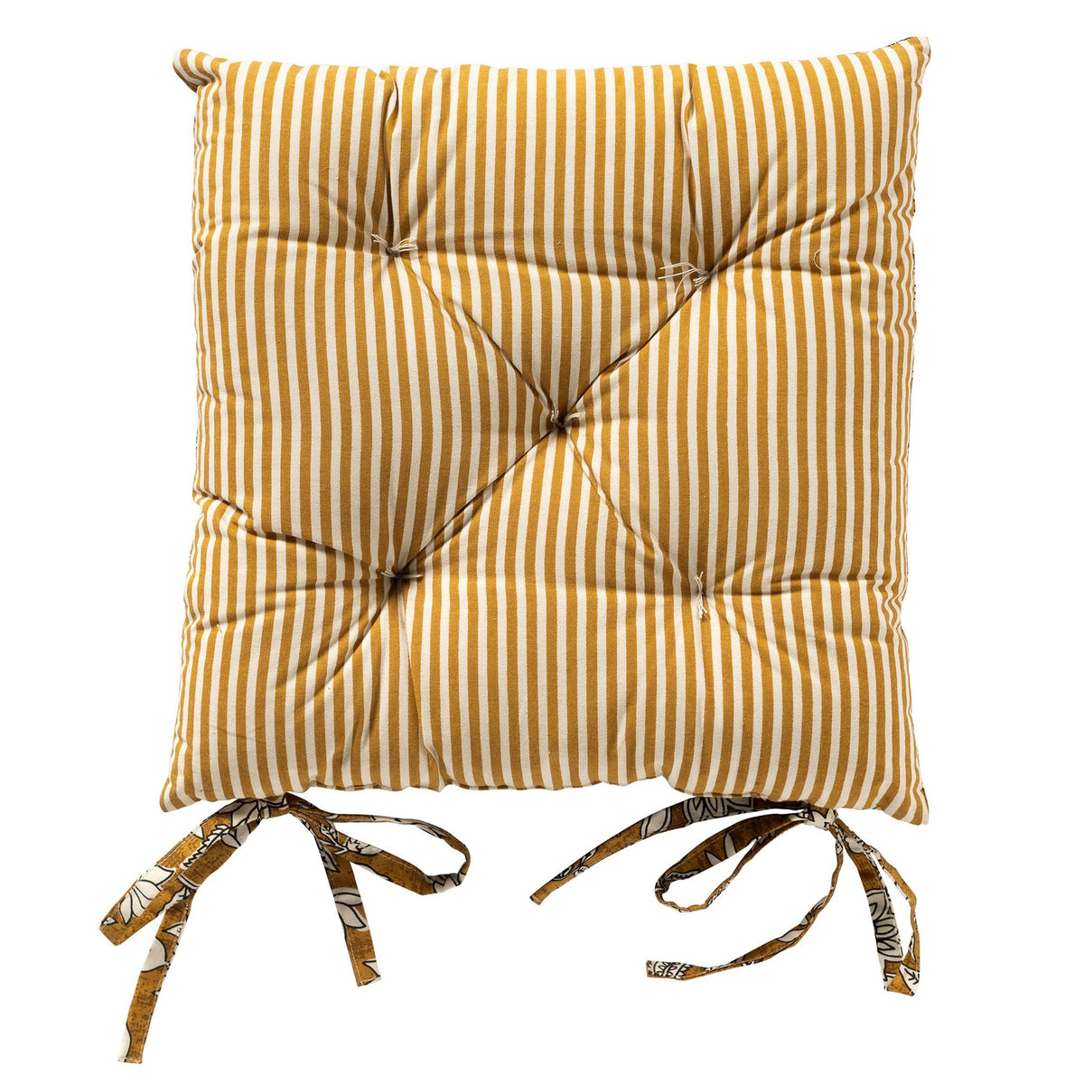 Dutch Decor Judith - Stoelkussen 40x40 cm - Bloemmotief - Met striklinten - Chai Thee - Geel