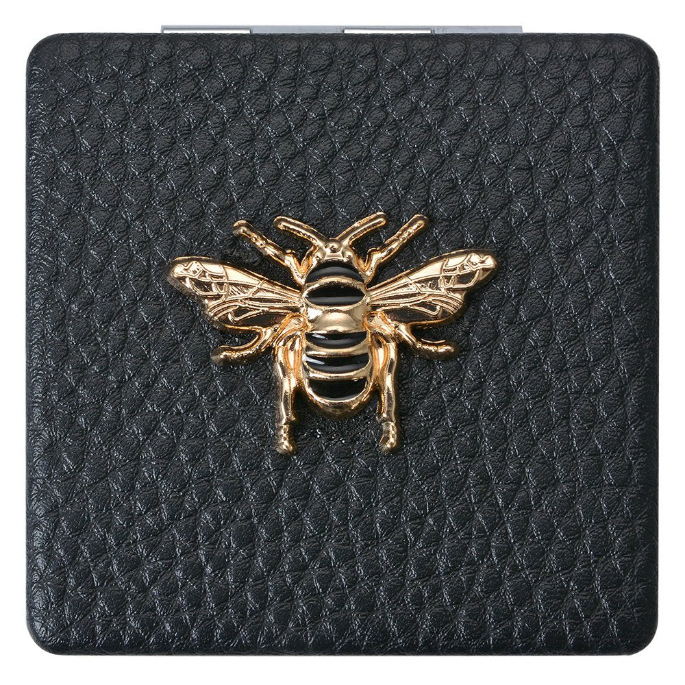 Handspiegel 6x6 cm Zwart Polyresin Bij
