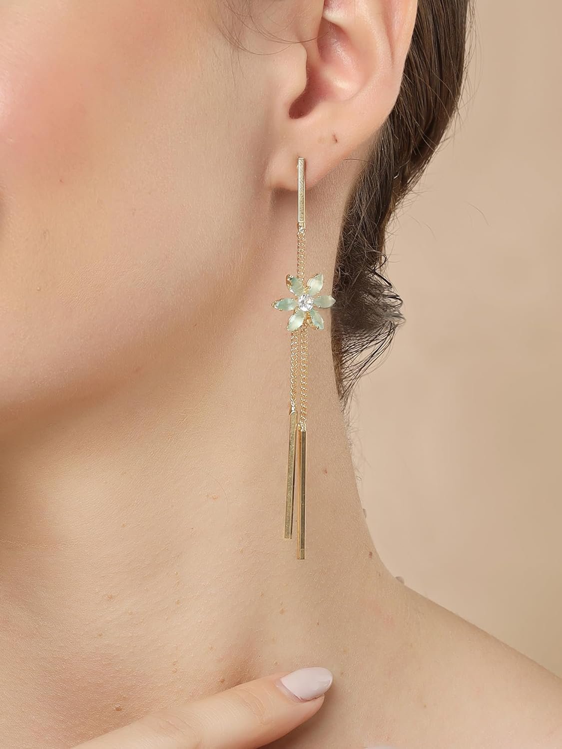 Eigentijdse zeegroene oorbellen – vergulde mode-sieraden – retailverpakking