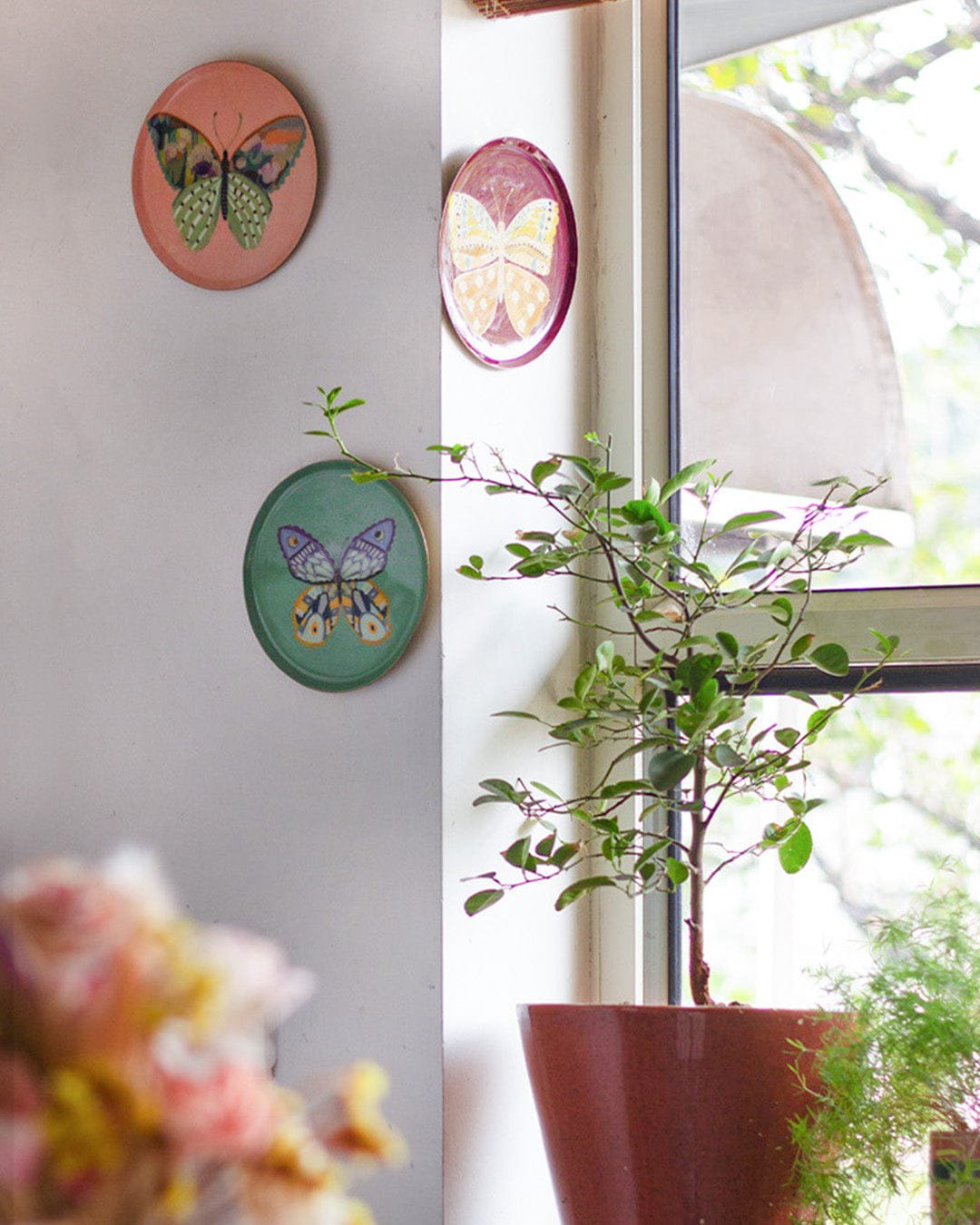 Butterfly Bloom metalen wandborden - Set van 3
