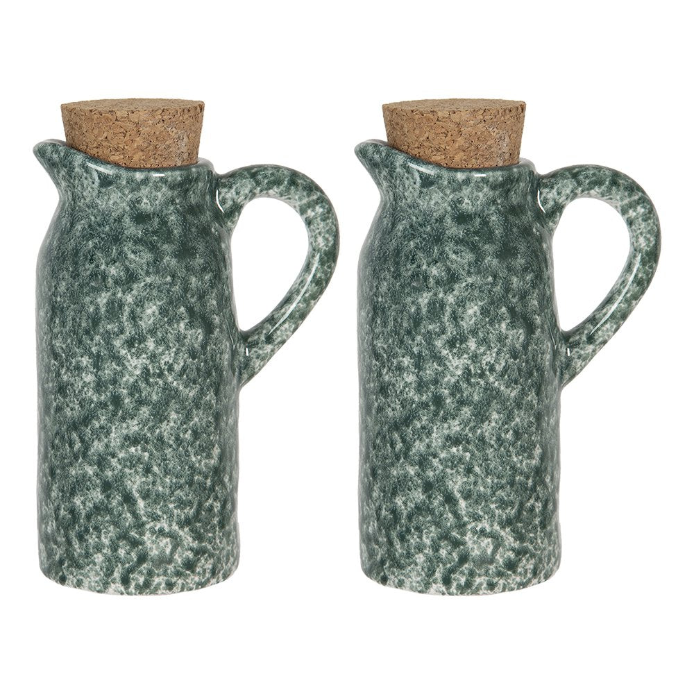 Olie en Azijnstel set van 2 Groen, Keramiek 8x6x14 cm