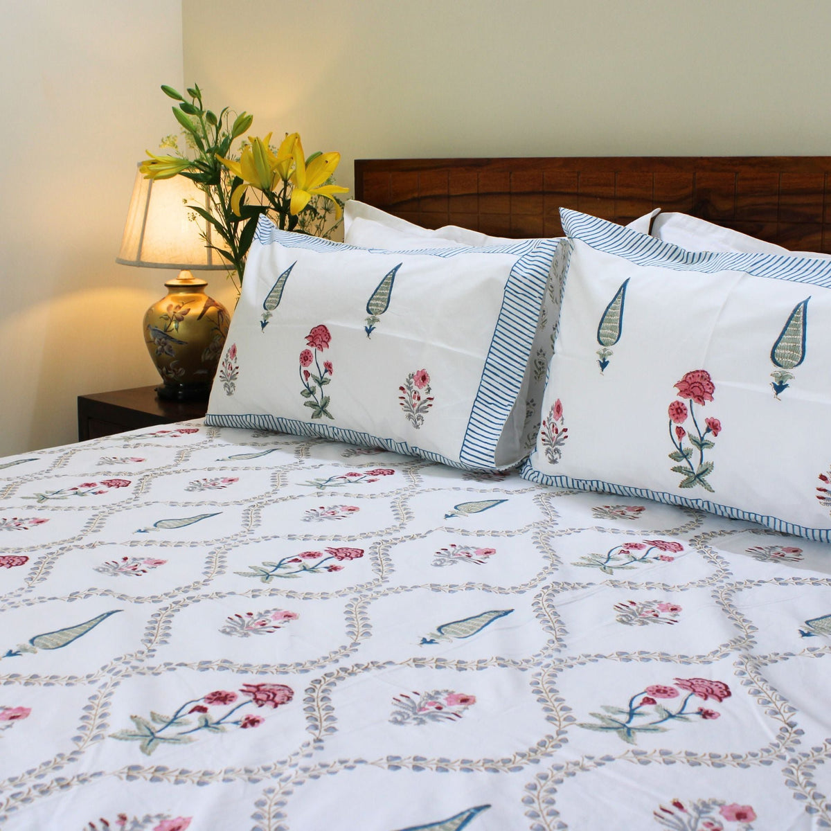 Laken | Katoenen handblok Garden Blooms | Set van 3