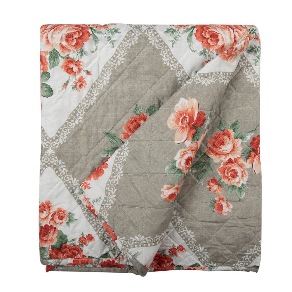 Bedsprei 140x220 cm Grijs Roze Katoen Bloemen Sprei