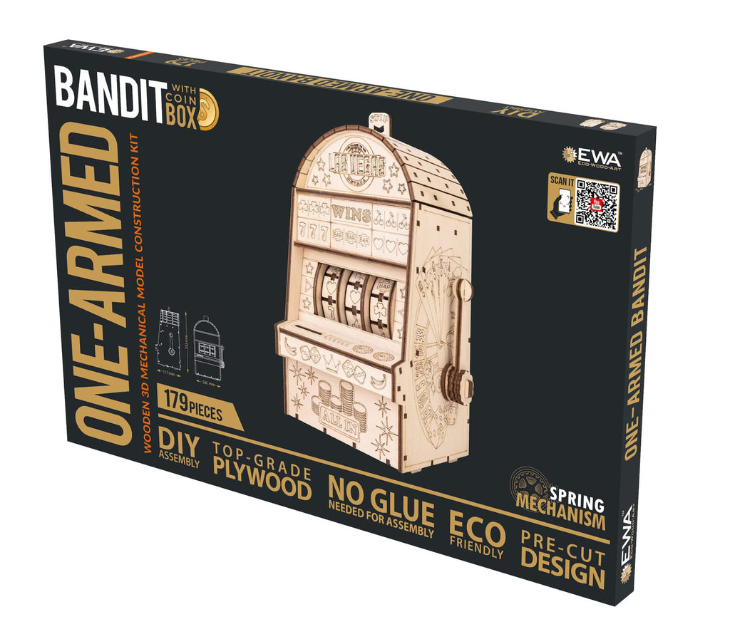 Eco Wood Art (EWA) DIY 3D Mechanische Houten Puzzel, One-Armed Bandit (met spaarpot), 4585, 13,6x11,7x25,3cm