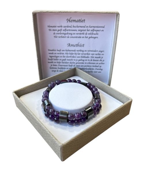 Dames armband Amethist 6 mm met Hematiet