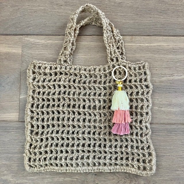 Luna -Leena Keychain Tassels Old Pink - Bag Charm - Organic Cotton - Handmade in Nepal - Bag Hanger