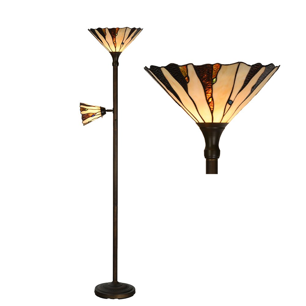 Tiffany Vloerlamp Ø 38x178 cm Beige Bruin Glas Tiffany Lampen