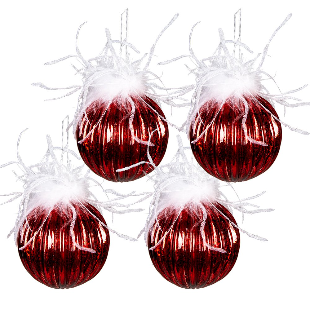 Kerstbal Set van 4 Ø 10 cm Rood Wit Glas Kerstdecoratie