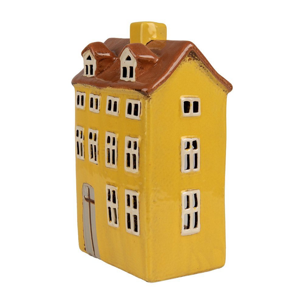 Waxinelichthouder Huis 12x8x18 cm Geel Bruin Keramiek Theelichthouder