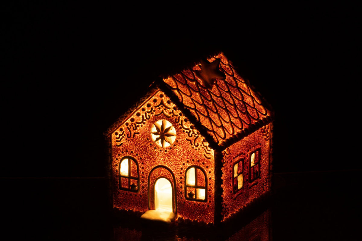 J-Line decoratie Huis Peperkoek Ster - polyresin - bruin - M - LED