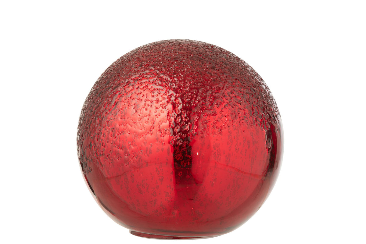 J-Line decoratie Bal Gekraakt - glas - kerstrood - L - LED