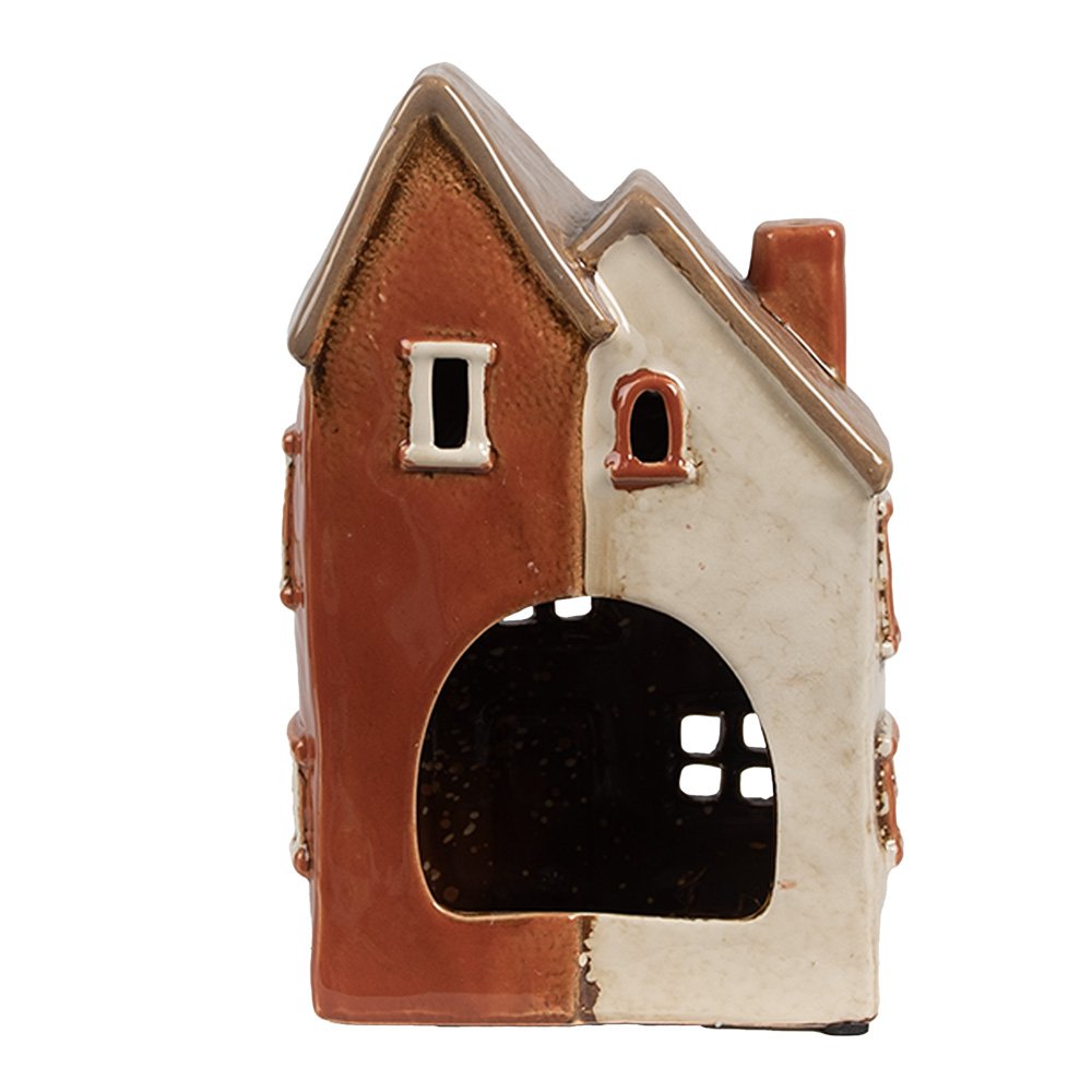 Waxinelichthouder Huis 13x8x20 cm Beige Keramiek Theelichthouder
