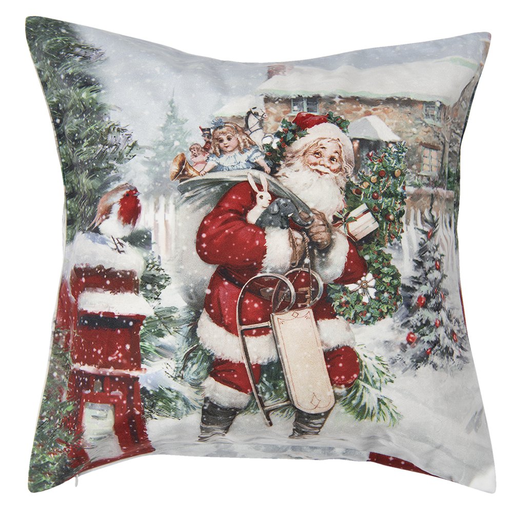 Kussenhoes 45x45 cm Wit Polyester Kerstman Sierkussenhoes