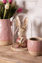 Beeld Konijn 11x12x24 cm Beige Roze Polyresin