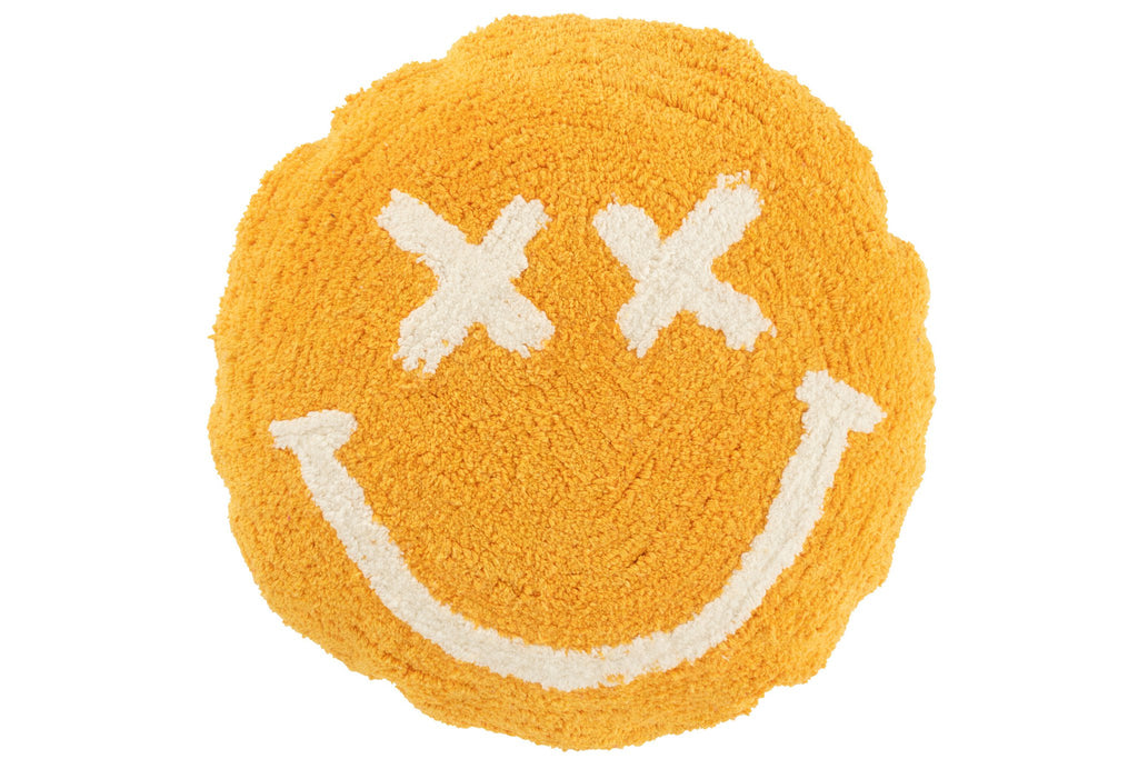 J-Line kussen Smiley Getuft - katoen - oranje/wit