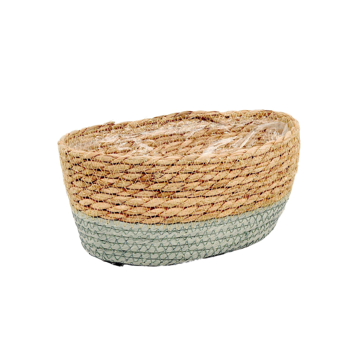 Stro mand met plastic 10x14x23cm naturel/groen