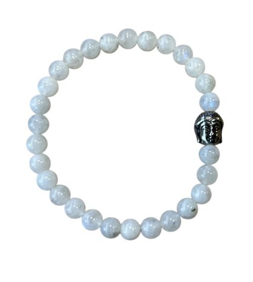 Dames armband Maansteen 6 mm met Boeddha kraal